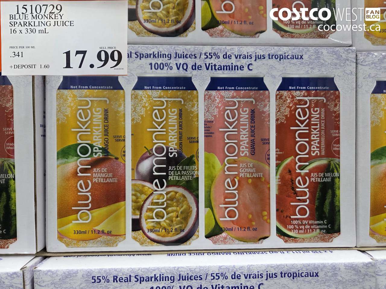 1510729 BLUE MONKEY SPARKLING JUICE 16 X 330 ML $17.99