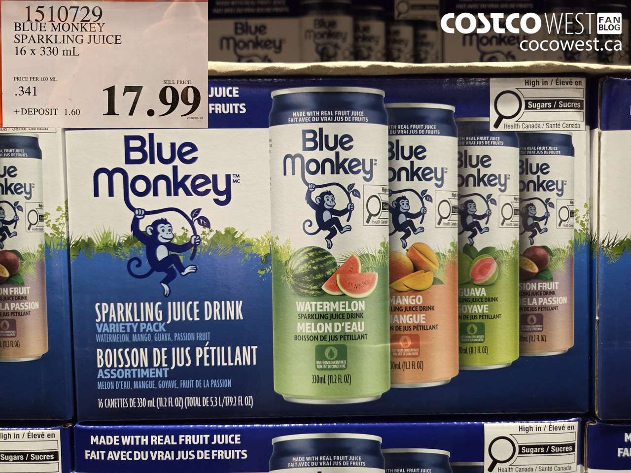 1510729 BLUE MONKEY SPARKLING JUICE 16 X 330 ML $17.99