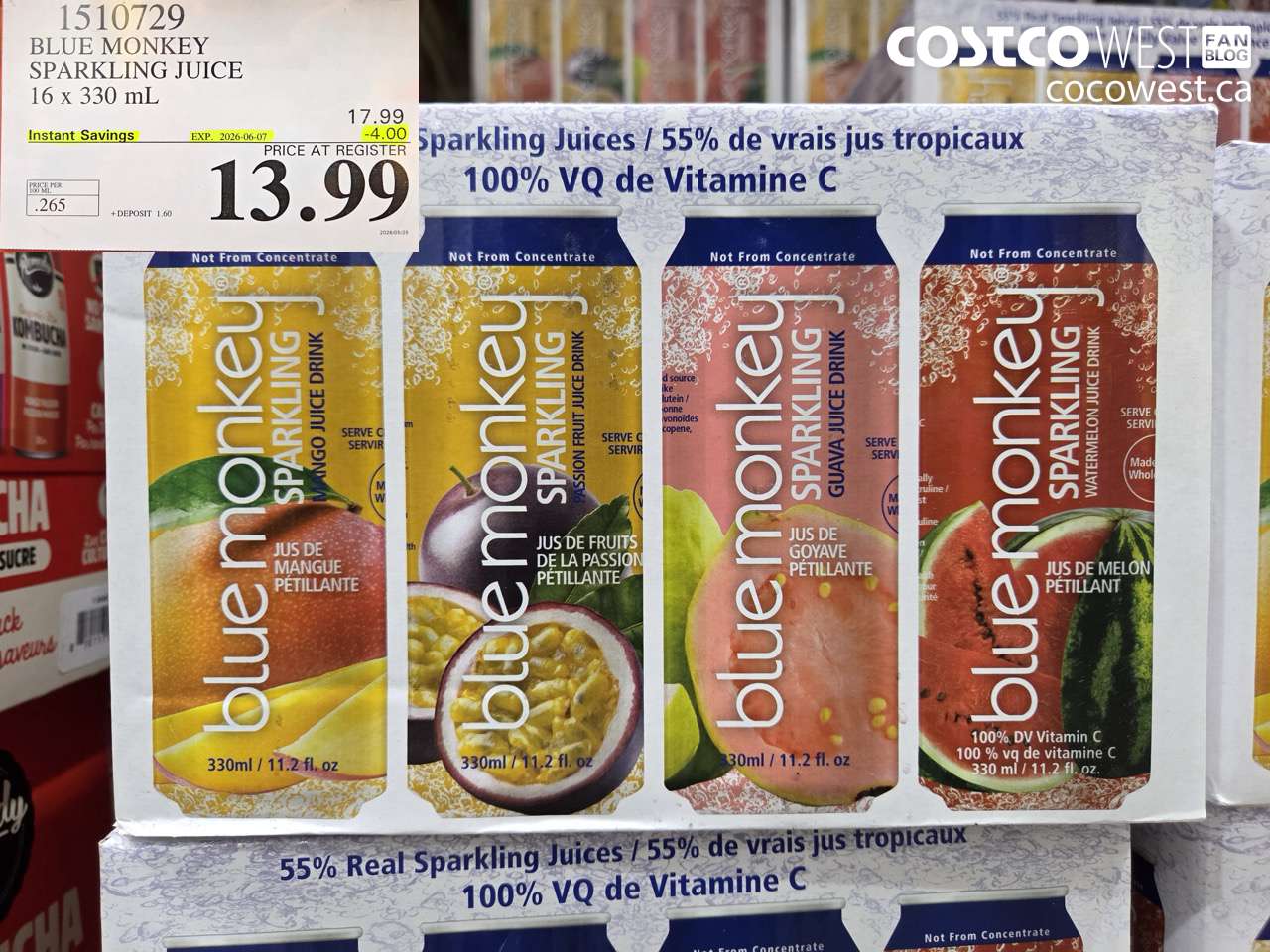 1510729 BLUE MONKEY SPARKLING JUICE 16 X 330 ML ($4.00 INSTANT SAVINGS EXPIRES ON 2026-06-07) $13.99