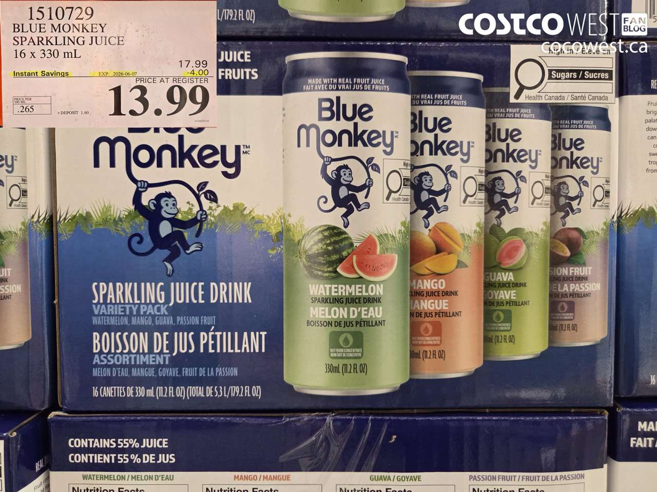 1510729 BLUE MONKEY SPARKLING JUICE 16 X 330 ML ($4.00 INSTANT SAVINGS EXPIRES ON 2026-06-07) $13.99