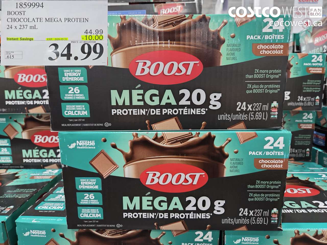 1859994 BOOST CHOCOLATE MEGA PROTEIN 24 X 237 ML ($10.00 INSTANT SAVINGS EXPIRES ON 2026-05-31) $34.99
