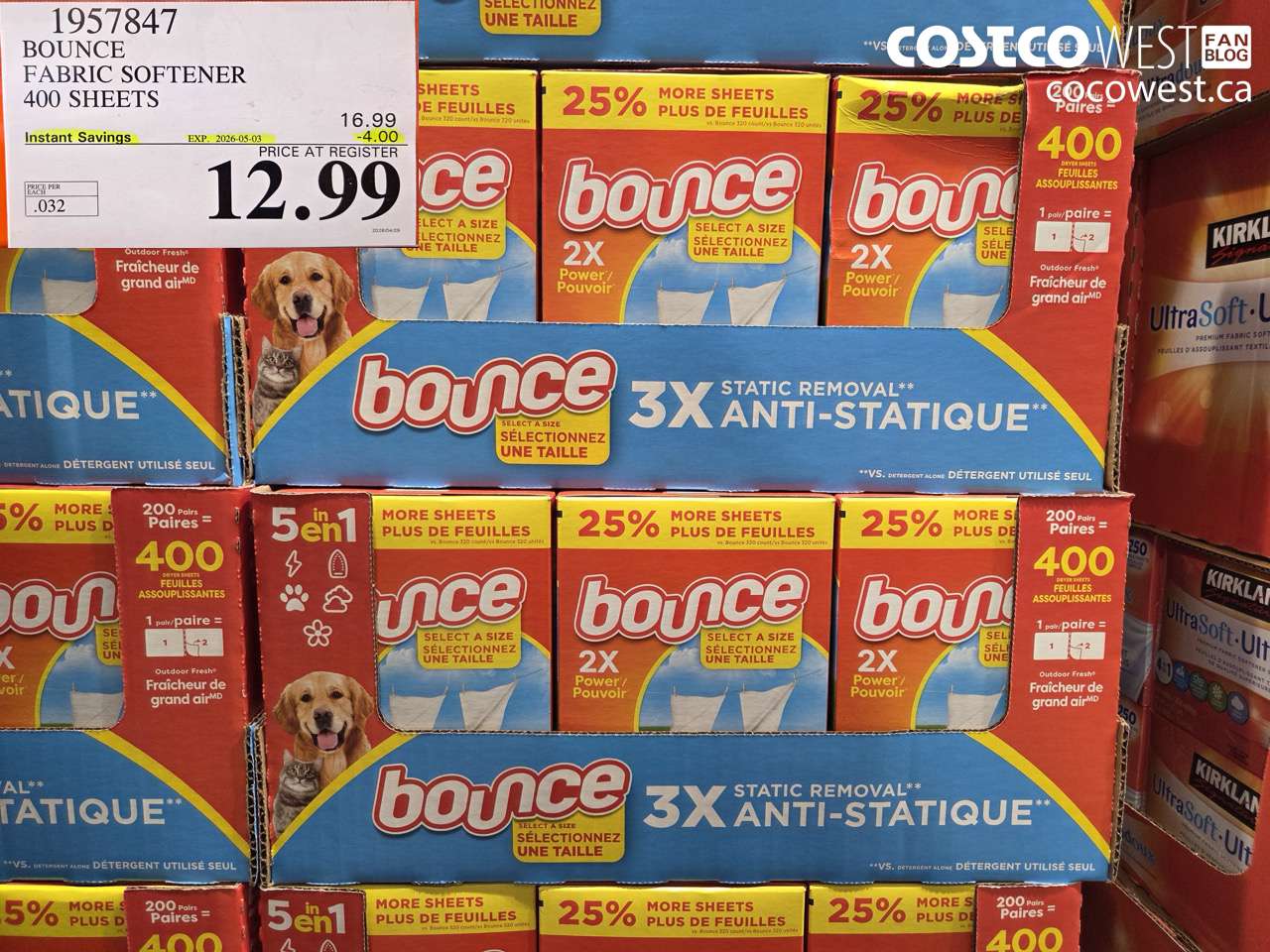 1957847 BOUNCE FABRIC SOFTENER 400 SHEETS ($4.00 INSTANT SAVINGS EXPIRES ON 2026-05-03) $12.99