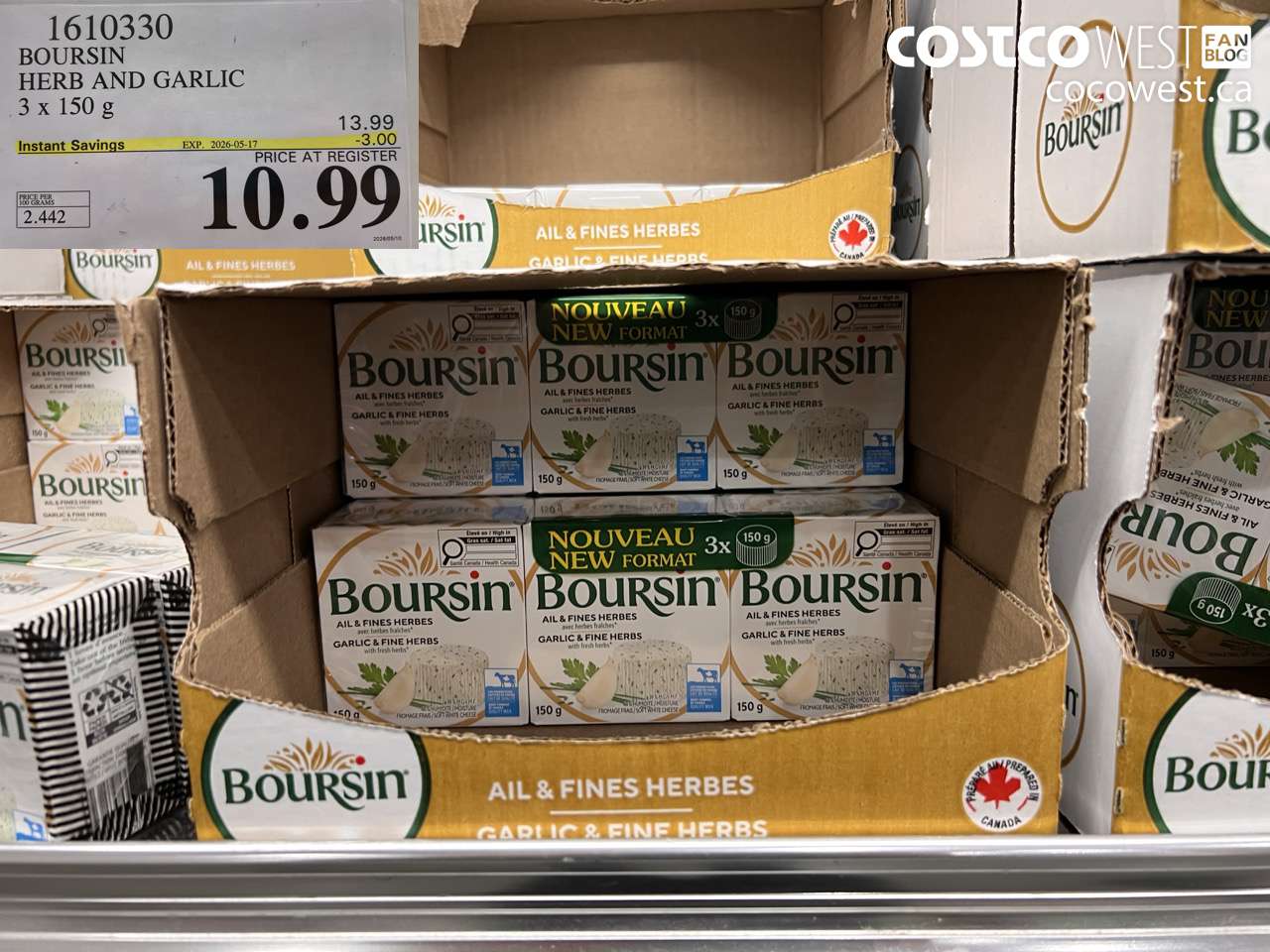 1610330 BOURSIN HERB AND GARLIC 3 X 150 G ($3.00 INSTANT SAVINGS EXPIRES ON 2026-05-17) $10.99