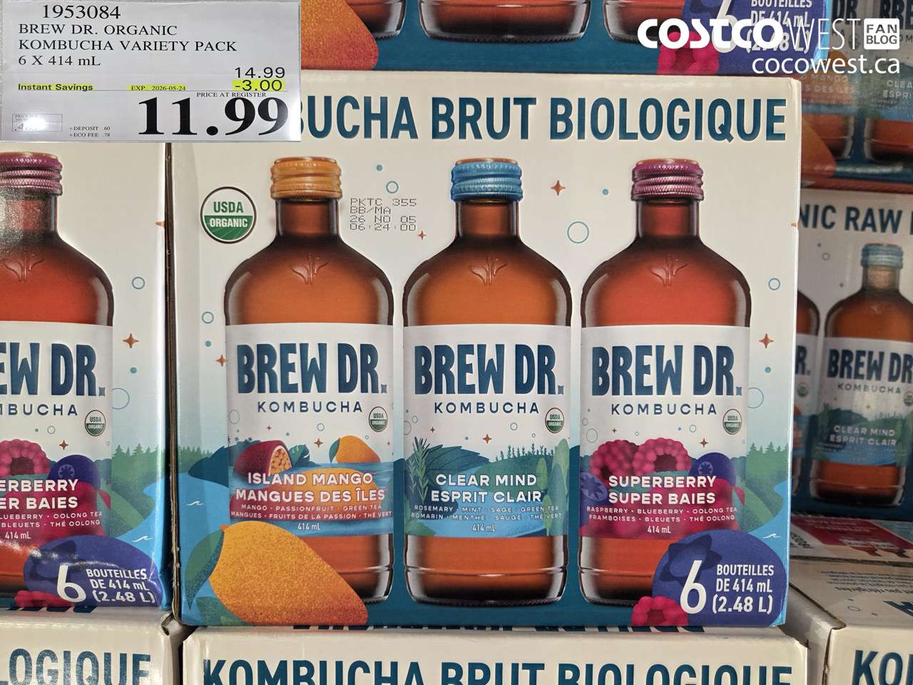 1953084 BREW DR. ORGANIC KOMBUCHA VARIETY PACK 6 X 414 ML ($3.00 INSTANT SAVINGS EXPIRES ON 2026-05-24) $11.99