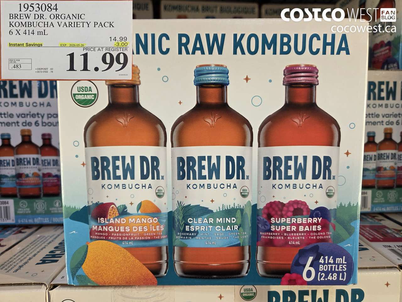 1953084 BREW DR. ORGANIC KOMBUCHA VARIETY PACK 6 X 414 ML ($3.00 INSTANT SAVINGS EXPIRES ON 2026-05-26) $11.99