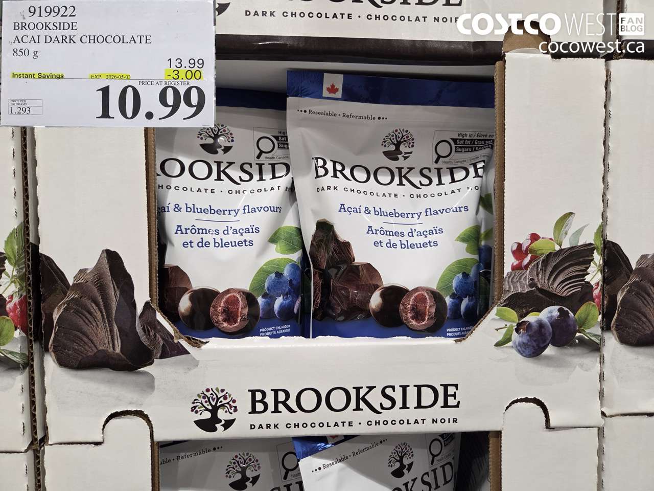 919922 BROOKSIDE ACAI DARK CHOCOLATE 850 G ($3.00 INSTANT SAVINGS EXPIRES ON 2026-05-03) $10.99