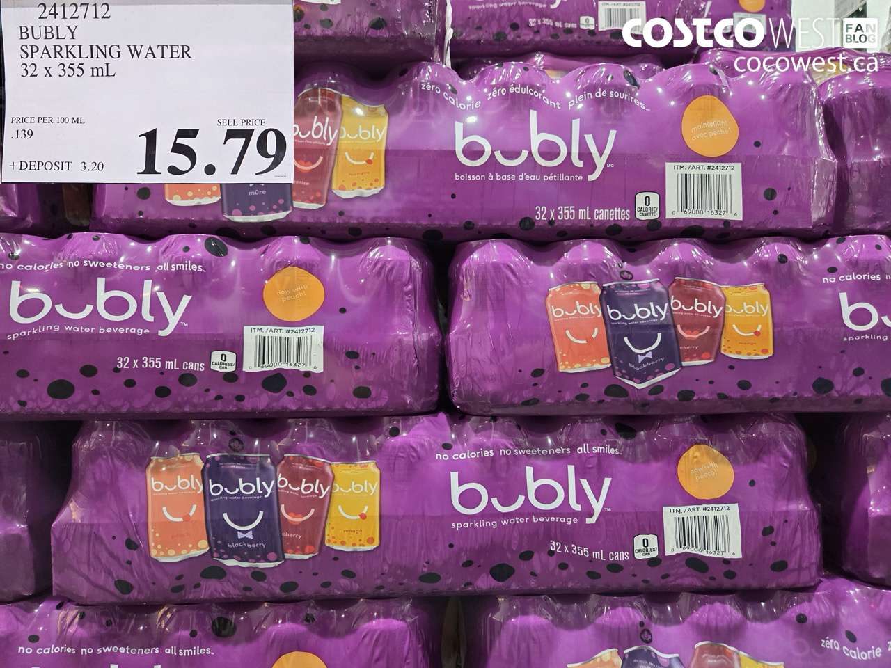 2412712 BUBLY SPARKLING WATER 32 X 355 ML $15.79