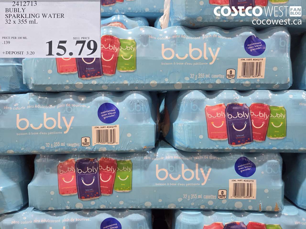 2412713 BUBLY SPARKLING WATER 32 X 355 ML $15.79