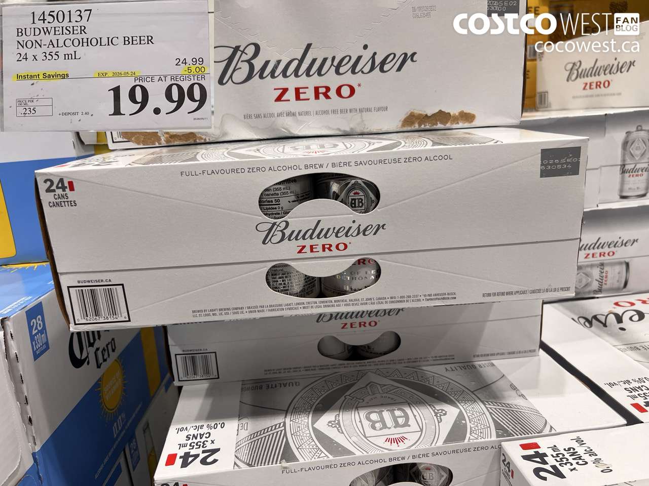 1450137 BUDWEISER NON-ALCOHOLIC BEER 24 X 355 ML ($5.00 INSTANT SAVINGS EXPIRES ON 2026-05-24) $19.99