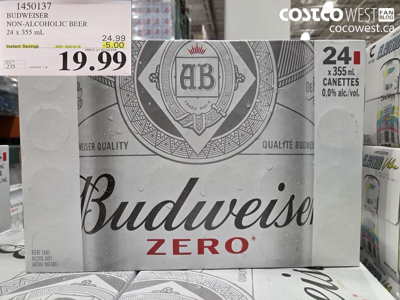 1450137 BUDWEISER NON-ALCOHOLIC BEER 24 X 355 ML ($5.00 INSTANT SAVINGS EXPIRES ON 2026-05-24) $19.99
