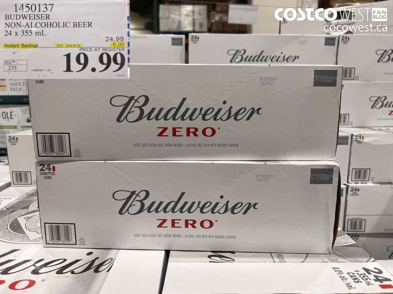1450137 BUDWEISER NON-ALCOHOLIC BEER 24 X 355 ML ($5.00 INSTANT SAVINGS EXPIRES ON 2026-05-24) $19.99