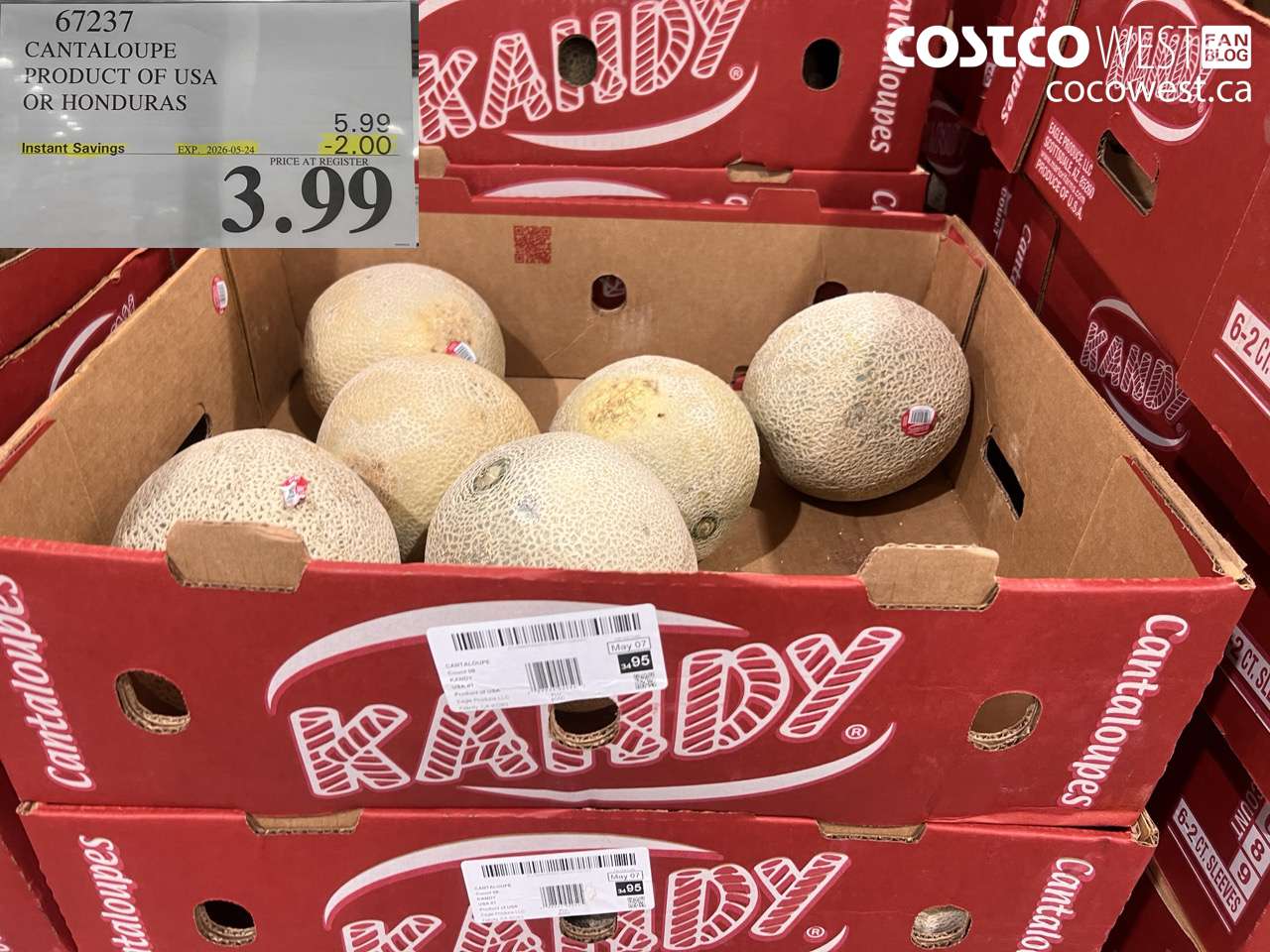 67237 CANTALOUPE PRODUCT OF USA OR HONDURAS ($2.00 INSTANT SAVINGS EXPIRES ON 2026-05-24) $3.99