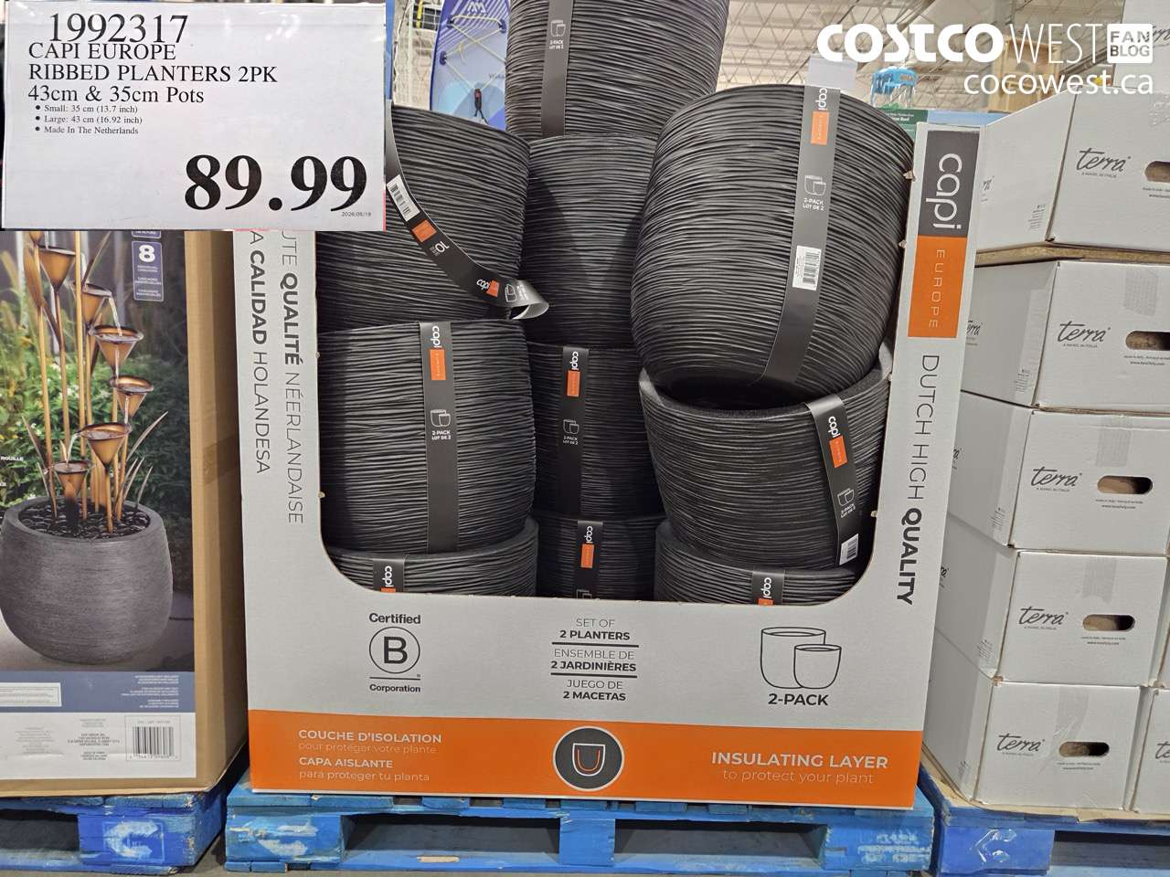 1992317 CAPI EUROPE RIBBED PLANTERS 2PK 43CM & 35CM POTS $89.99