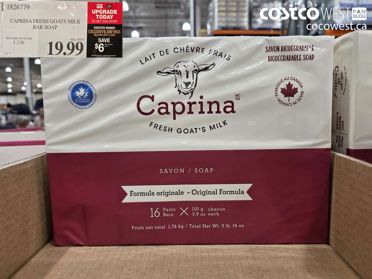 1826779 CAPRINA FRESH GOATS MILK BAR SOAP ($6.00 INSTANT SAVINGS EXPIRES ON 2026-05-17) $13.99