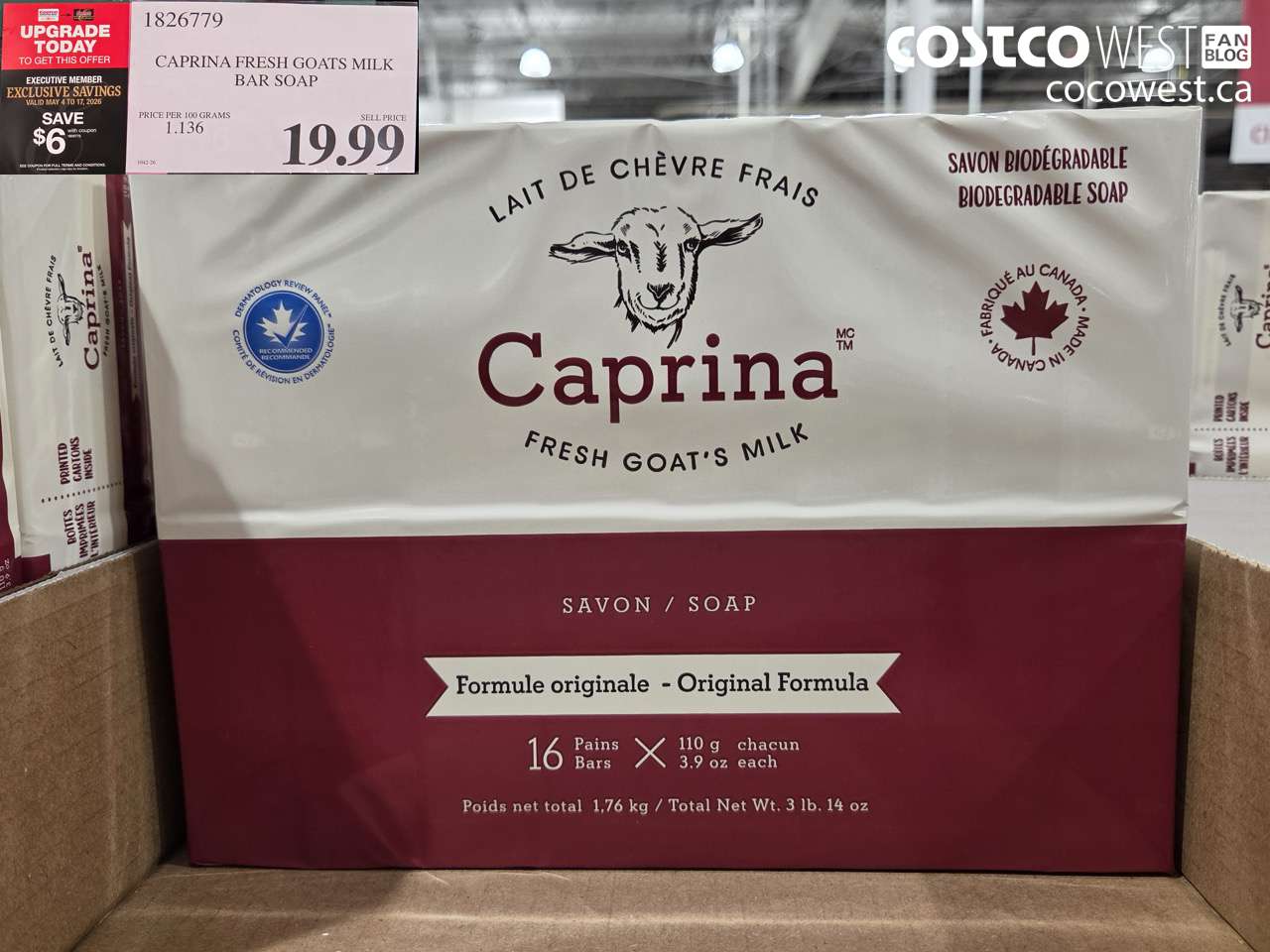 1826779 CAPRINA FRESH GOATS MILK BAR SOAP ($6.00 INSTANT SAVINGS EXPIRES ON 2026-05-17) $13.99