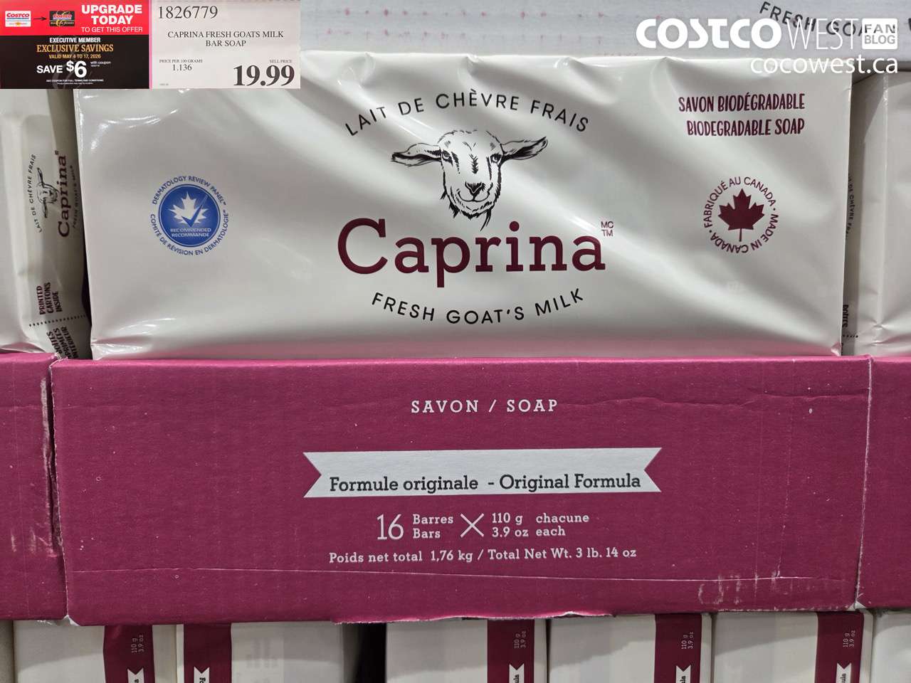 1826779 CAPRINA FRESH GOATS MILK BAR SOAP ($6.00 INSTANT SAVINGS EXPIRES ON 2026-05-17) $13.99