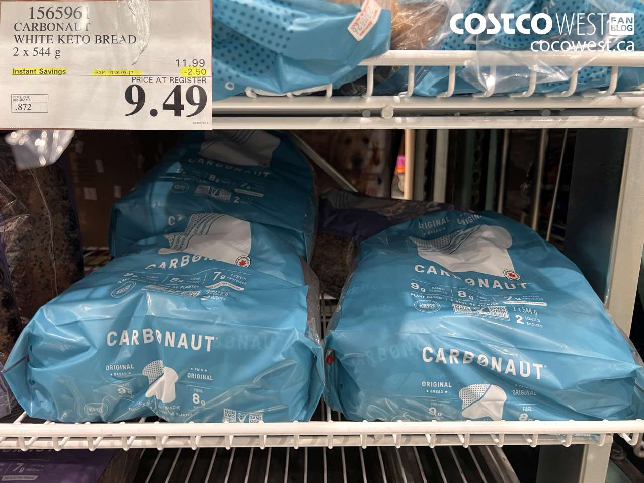 1565961 CARBONAUT WHITE KETO BREAD 2 X 544 G ($2.50 INSTANT SAVINGS EXPIRES ON 2026-05-17) $9.49