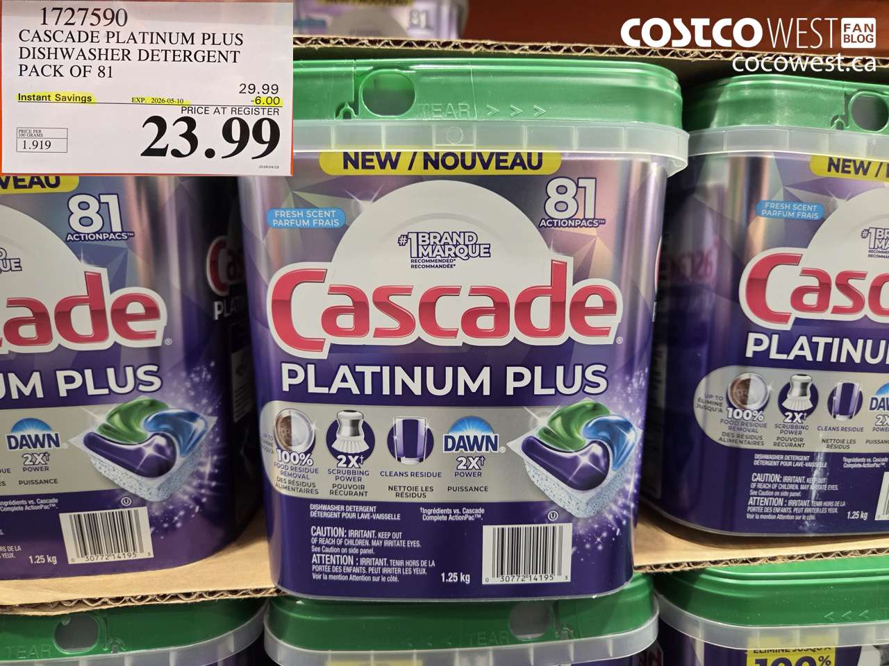 1727590 CASCADE PLATINUM PLUS DISHWASHER DETERGENT PACK OF 81 ($6.00 INSTANT SAVINGS EXPIRES ON 2026-05-10) $23.99