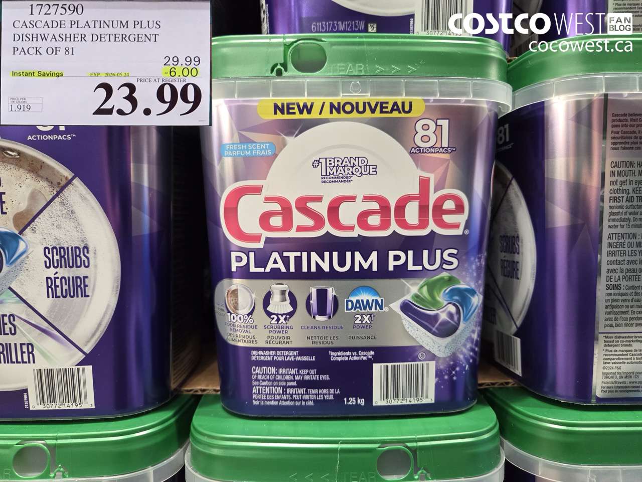 1727590 CASCADE PLATINUM PLUS DISHWASHER DETERGENT PACK OF 81 ($6.00 INSTANT SAVINGS EXPIRES ON 2026-05-24) $23.99