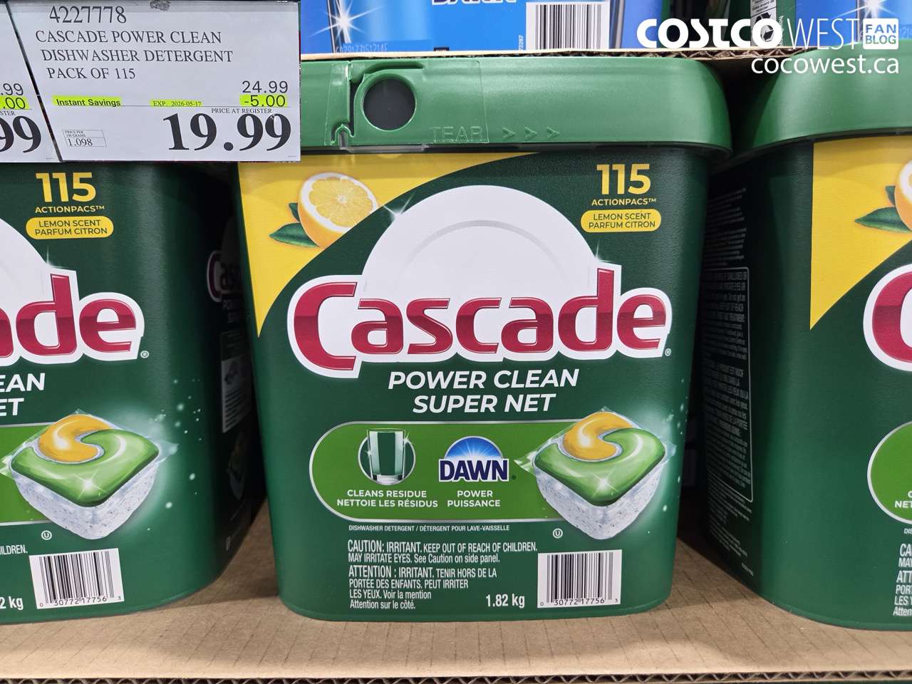 4227778 CASCADE POWER CLEAN DISHWASHER DETERGENT PACK OF 115 ($5.00 INSTANT SAVINGS EXPIRES ON 2026-05-17) $19.99