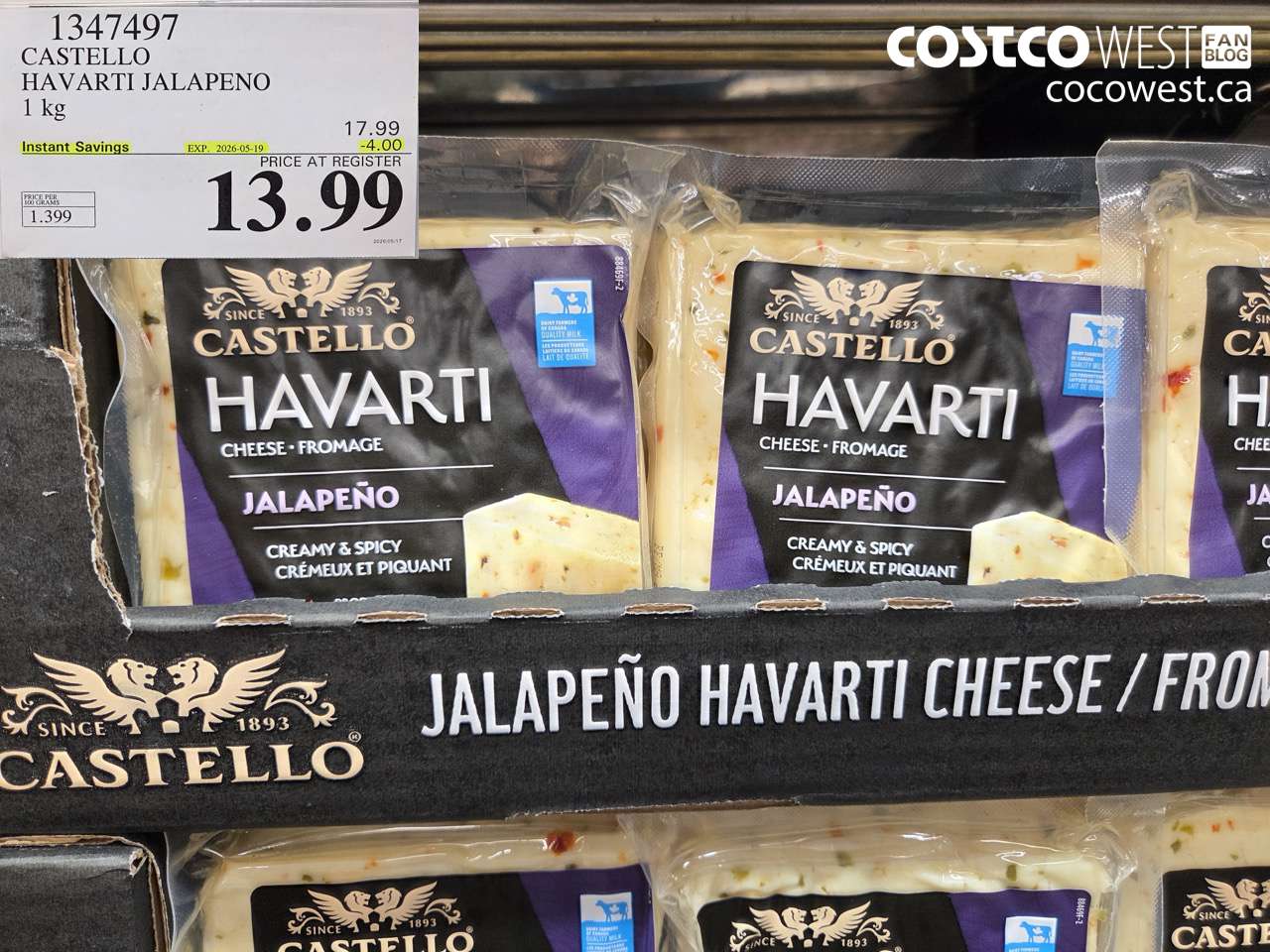 1347497 CASTELLO HAVARTI JALAPENO 1 KG ($4.00 INSTANT SAVINGS EXPIRES ON 2026-05-19) $13.99