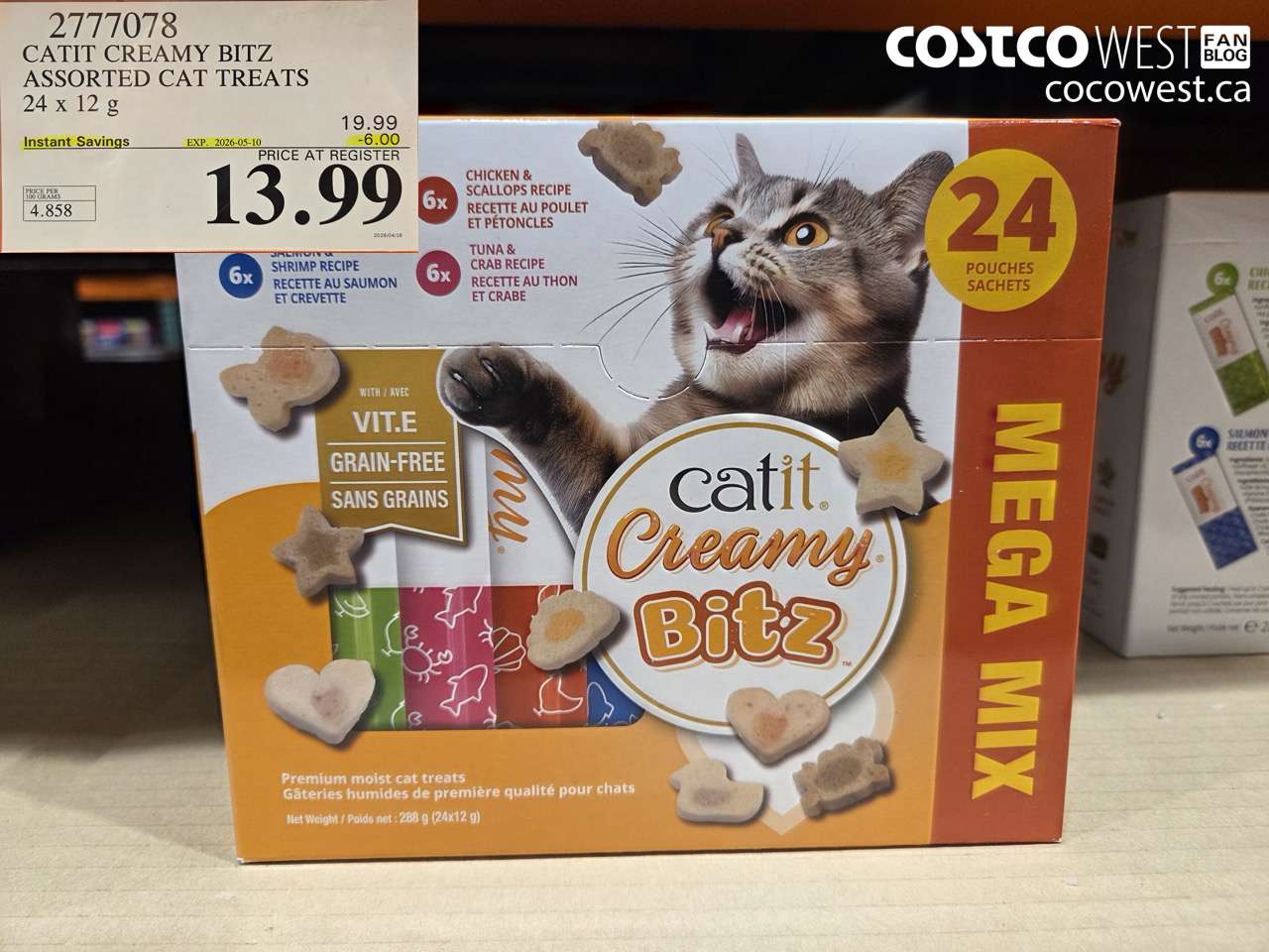 2777078 CATIT CREAMY BITZ ASSORTED CAT TREATS 24 X 12 G ($6.00 INSTANT SAVINGS EXPIRES ON 2026-05-10) $13.99
