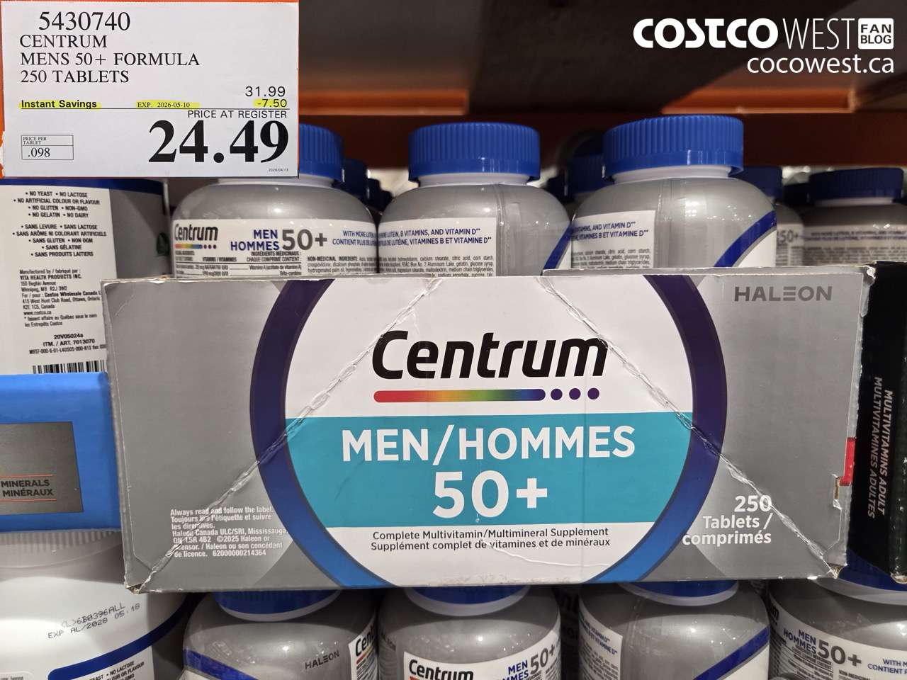 5430740 CENTRUM MENS 50+ FORMULA 250 TABLETS ($7.50 INSTANT SAVINGS EXPIRES ON 2026-05-10) $24.49