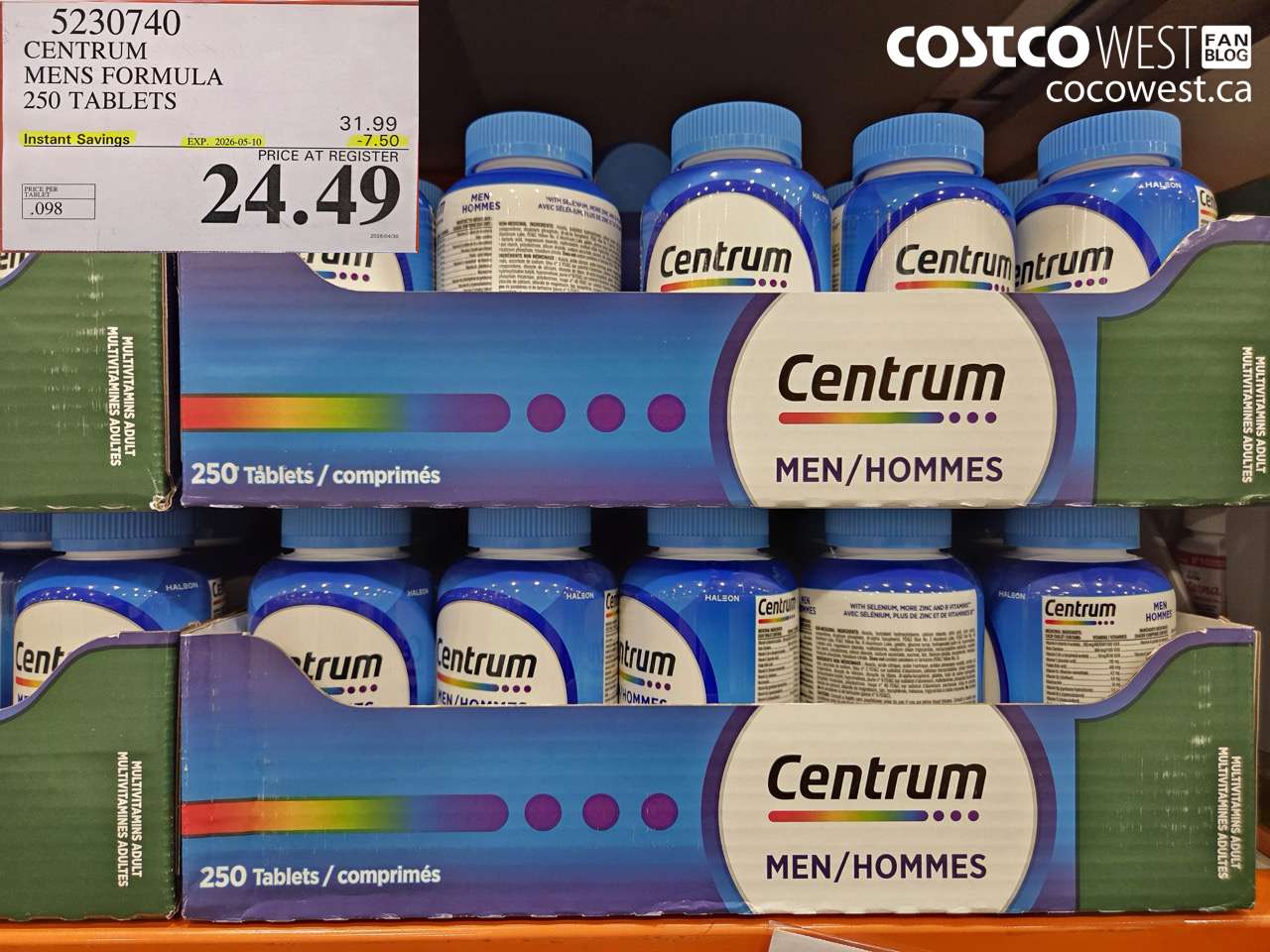 5230740 CENTRUM MENS FORMULA 250 TABLETS ($7.50 INSTANT SAVINGS EXPIRES ON 2026-05-10) $24.49