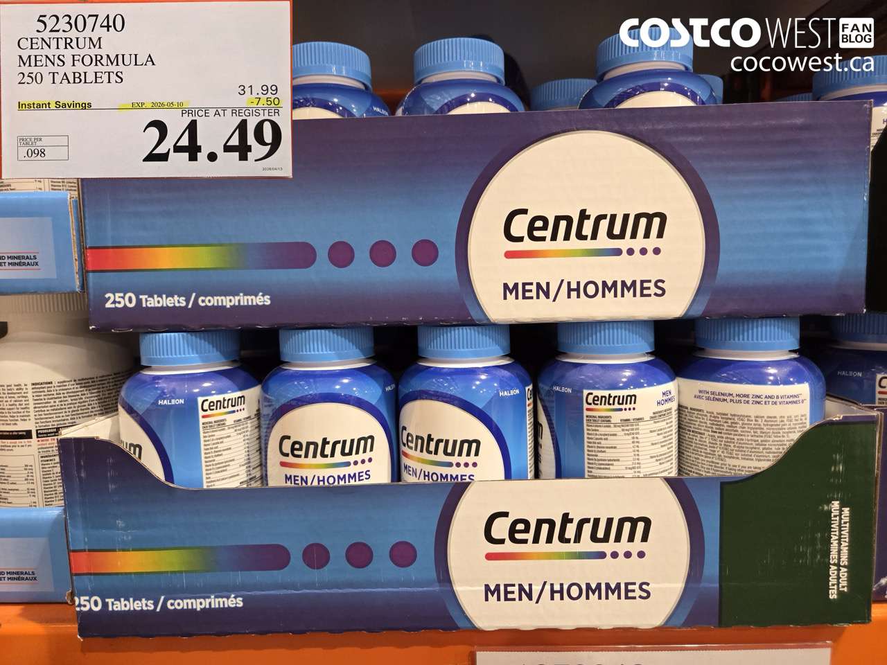 5230740 CENTRUM MENS FORMULA 250 TABLETS ($7.50 INSTANT SAVINGS EXPIRES ON 2026-05-10) $24.49