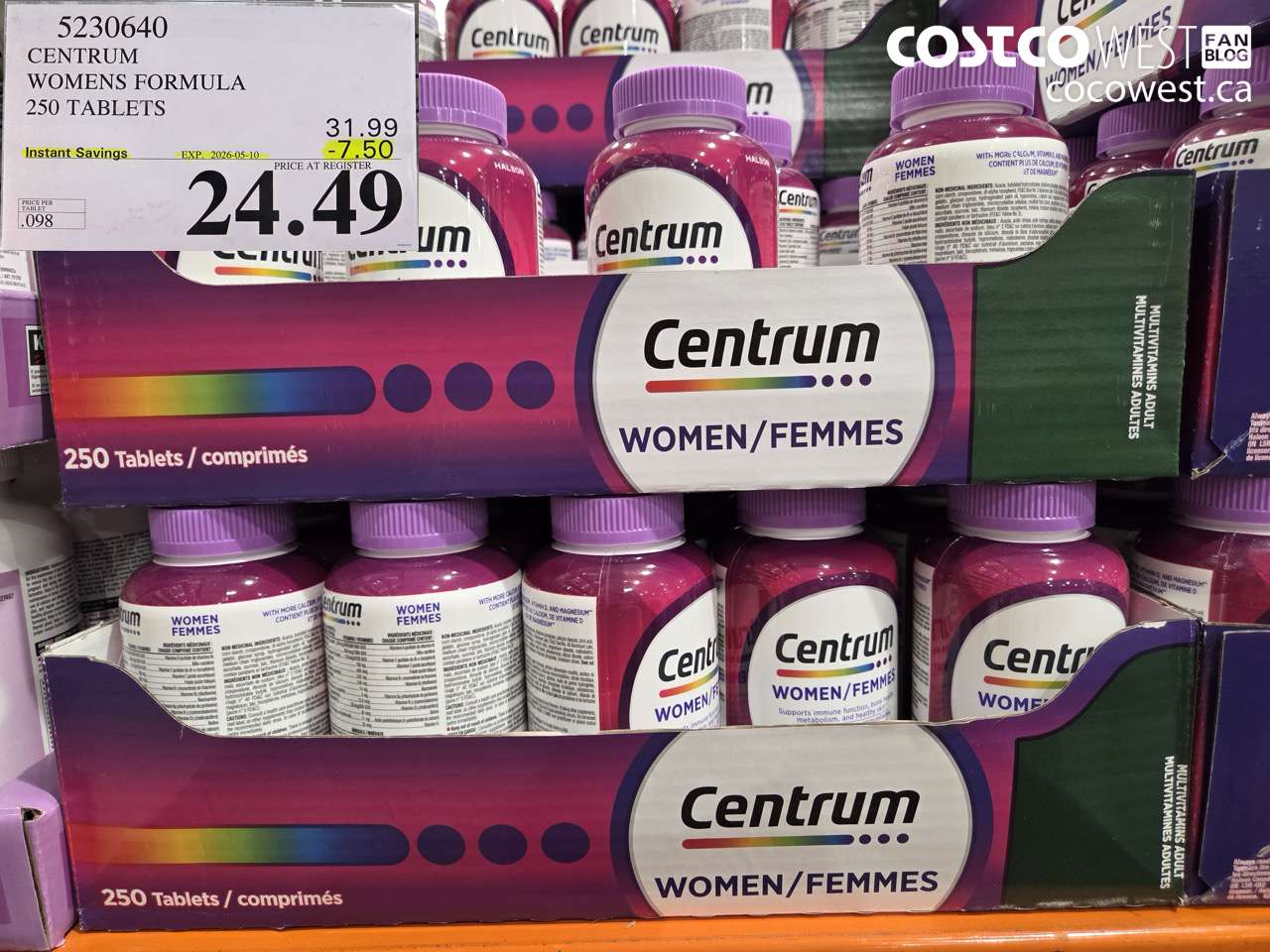 5230640 CENTRUM WOMENS FORMULA 250 TABLETS ($7.50 INSTANT SAVINGS EXPIRES ON 2026-05-10) $24.49