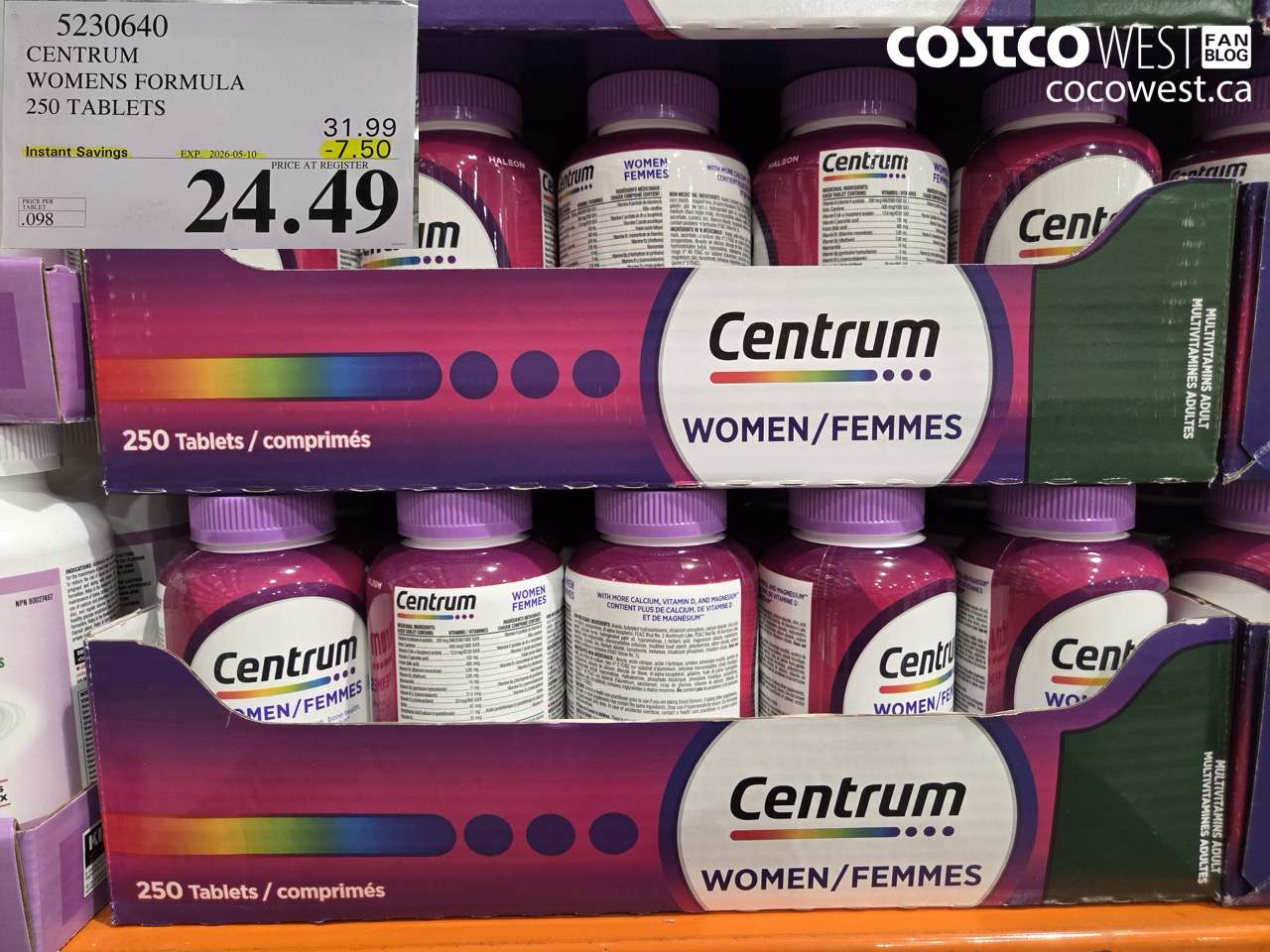 5230640 CENTRUM WOMENS FORMULA 250 TABLETS ($7.50 INSTANT SAVINGS EXPIRES ON 2026-05-10) $24.49