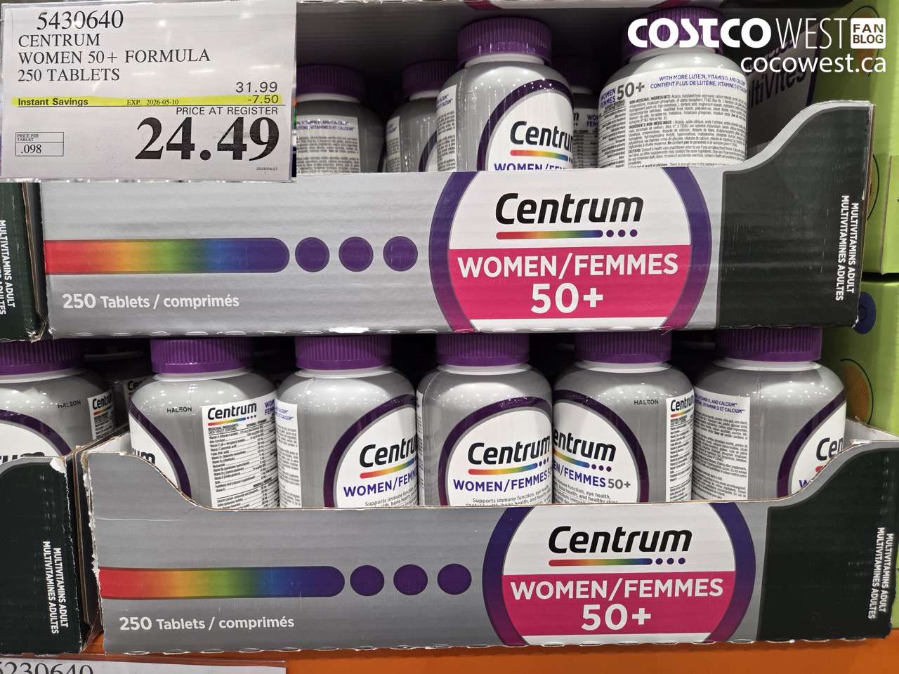 5430640 CENTRUM WOMEN 50+ FORMULA 250 TABLETS ($7.50 INSTANT SAVINGS EXPIRES ON 2026-05-10) $24.49