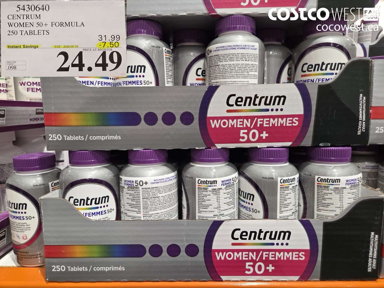 5430640 CENTRUM WOMEN 50+ FORMULA 250 TABLETS ($7.50 INSTANT SAVINGS EXPIRES ON 2026-05-10) $24.49