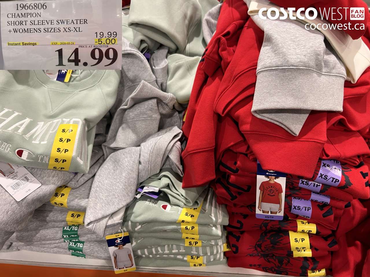 1966806 CHAMPION SHORT SLEEVE SWEATER + WOMENS SIZES XS-XL ($5.00 INSTANT SAVINGS EXPIRES ON 2026-05-24) $14.99