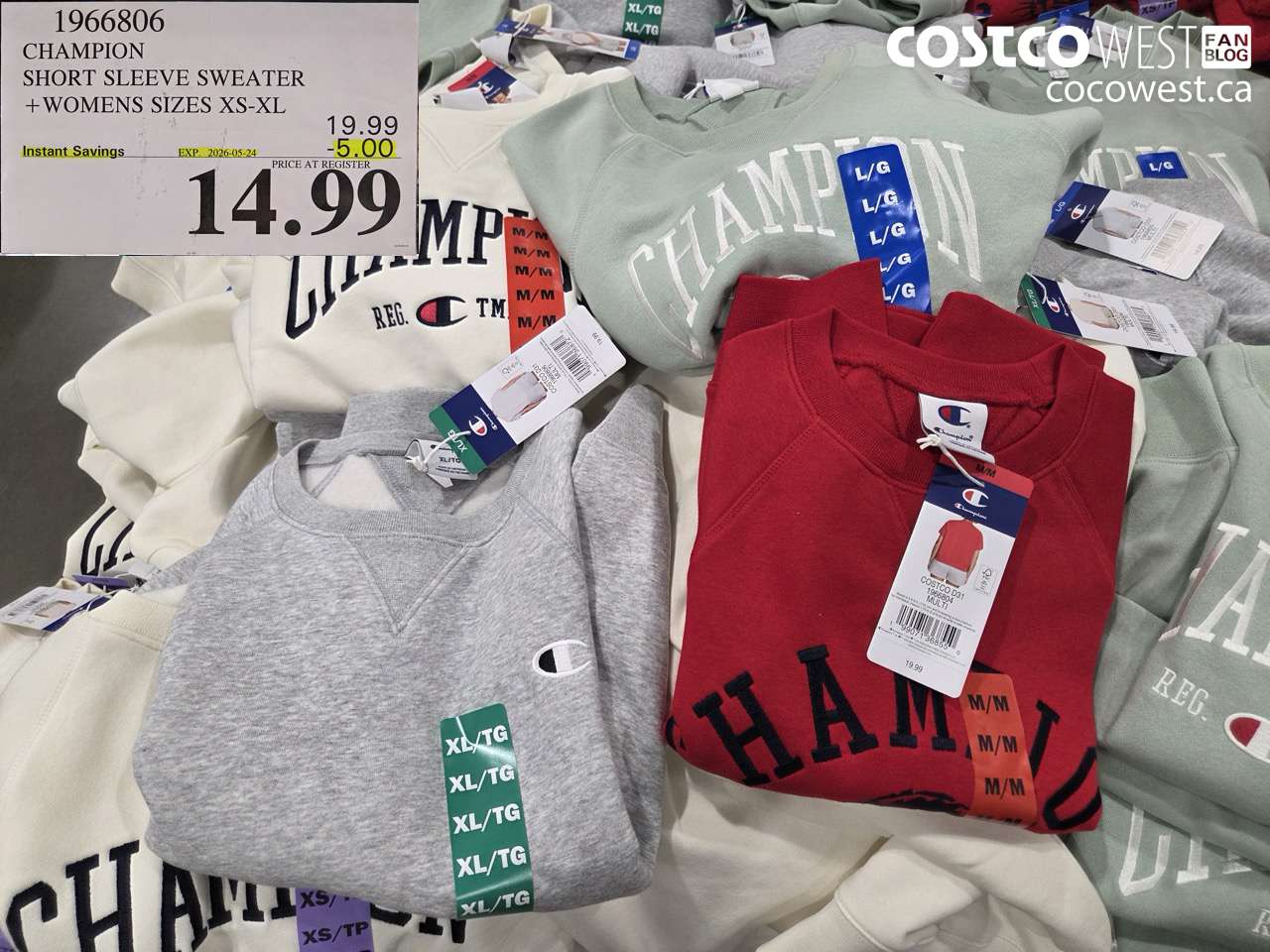 1966806 CHAMPION SHORT SLEEVE SWEATER + WOMENS SIZES XS-XL ($5.00 INSTANT SAVINGS EXPIRES ON 2026-05-24) $14.99