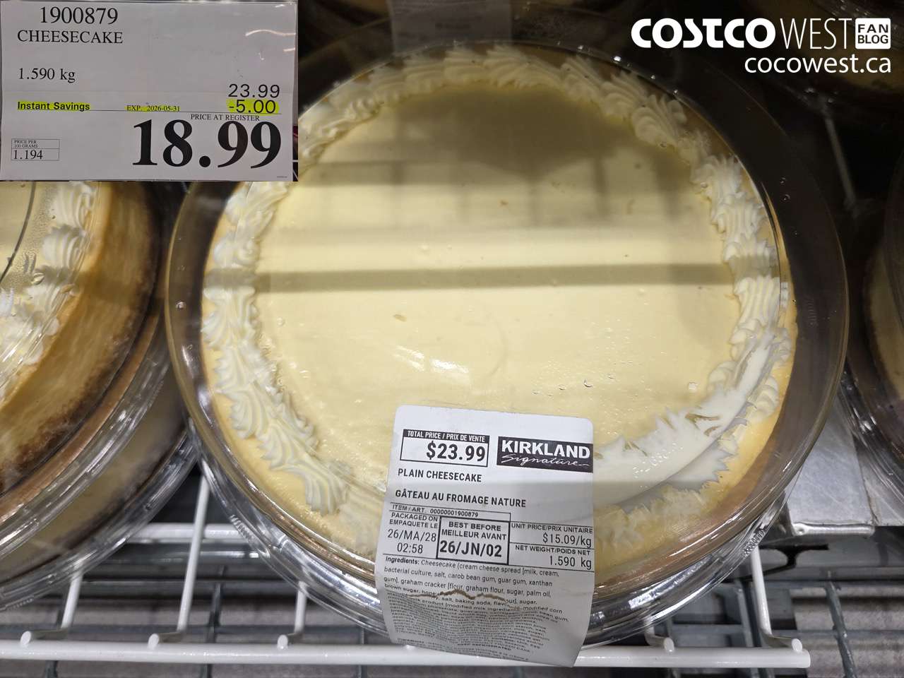 1900879 CHEESECAKE 1.590 KG ($5.00 INSTANT SAVINGS EXPIRES ON 2026-05-31) $18.99