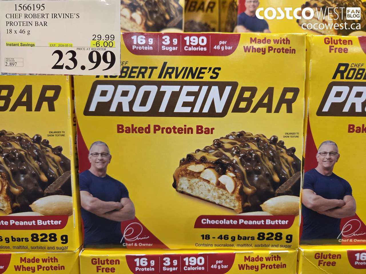 1566195 CHEF ROBERT IRVINE'S PROTEIN BAR 18 X 46 G ($6.00 INSTANT SAVINGS EXPIRES ON 2026-05-10) $23.99