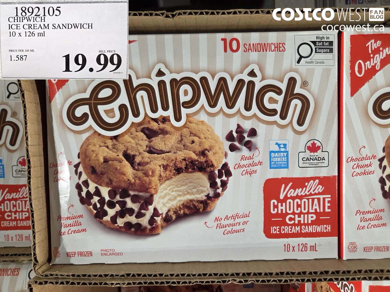 1892105 CHIPWICH ICE CREAM SANDWICH 10 X 126 ML $19.99