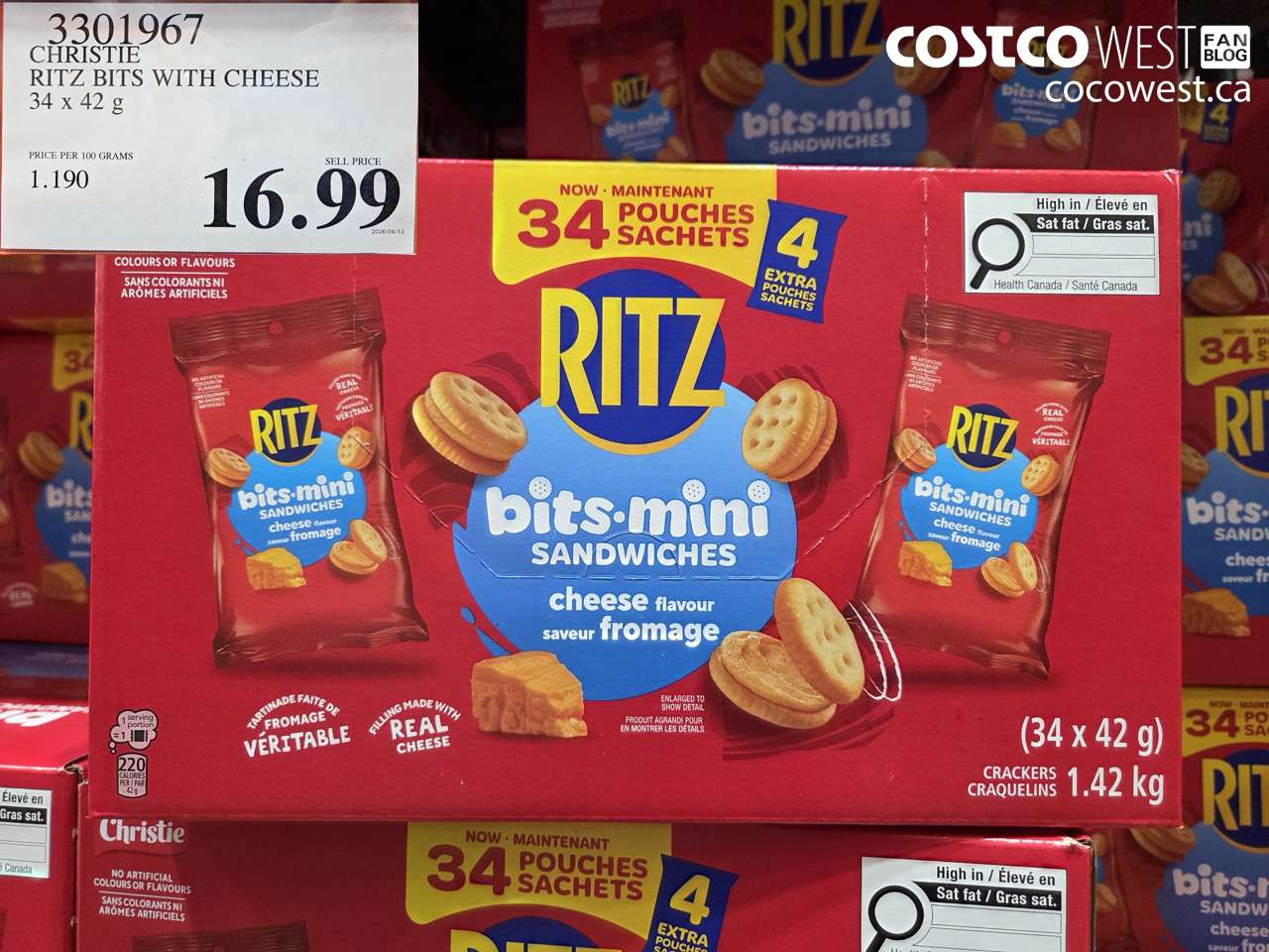 3301967 CHRISTIE RITZ BITS WITH CHEESE 34 X 42 G $16.99