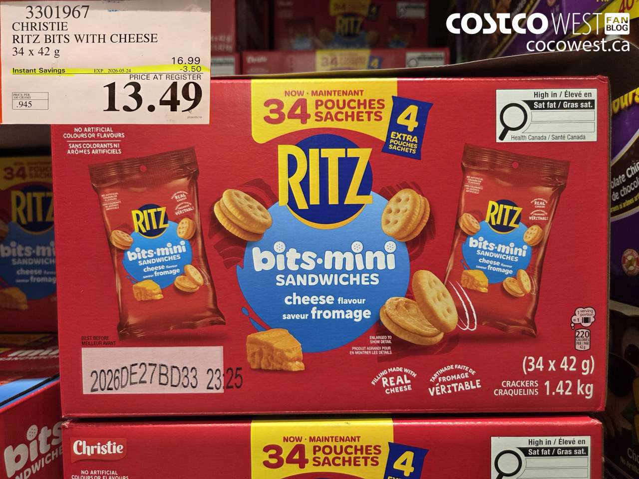 3301967 CHRISTIE RITZ BITS WITH CHEESE 34 X 42 G ($3.50 INSTANT SAVINGS EXPIRES ON 2026-05-24) $13.49