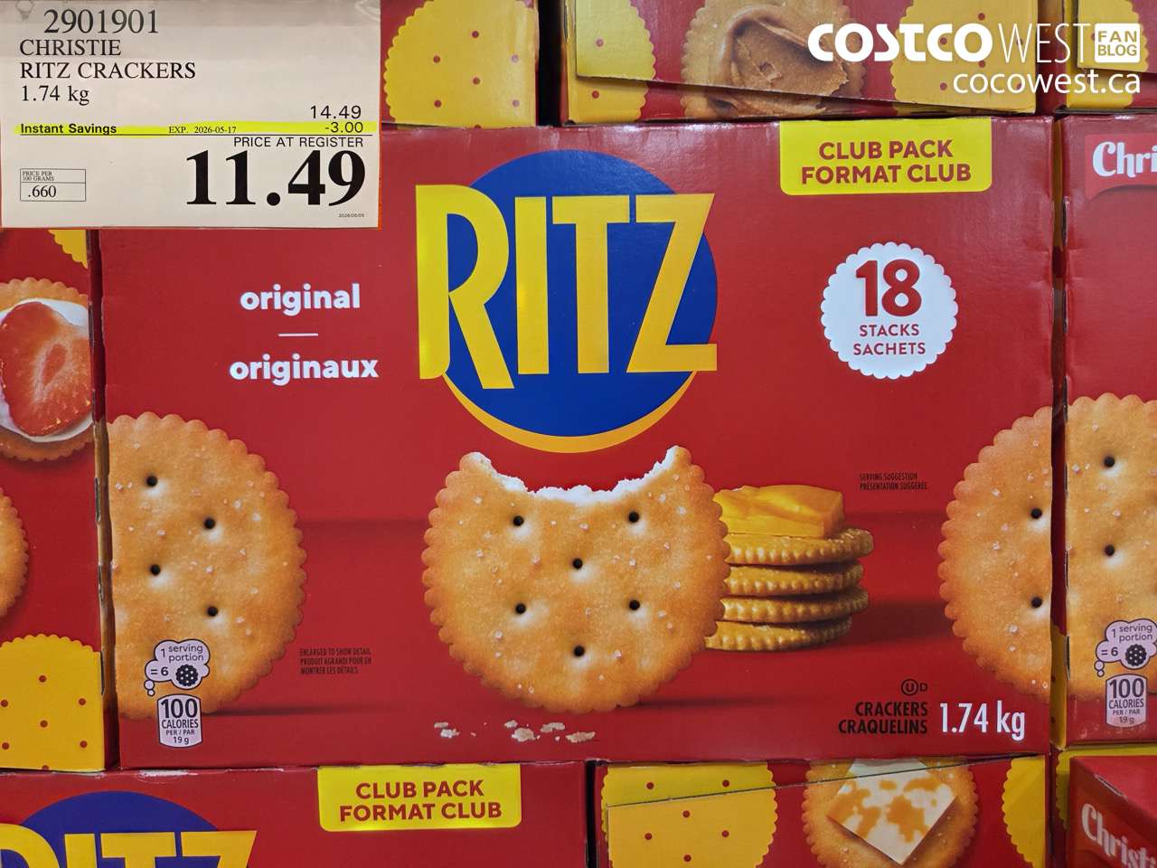 2901901 CHRISTIE RITZ CRACKERS 1.74 KG ($3.00 INSTANT SAVINGS EXPIRES ON 2026-05-17) $11.49