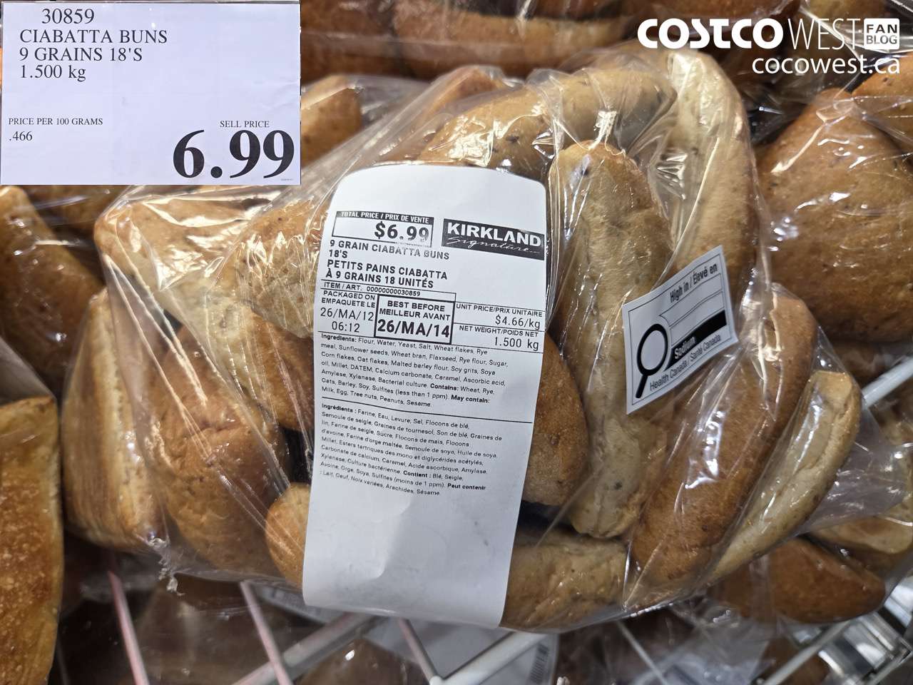 30859 CIABATTA BUNS 9 GRAINS 18'S 1.500 KG $6.99