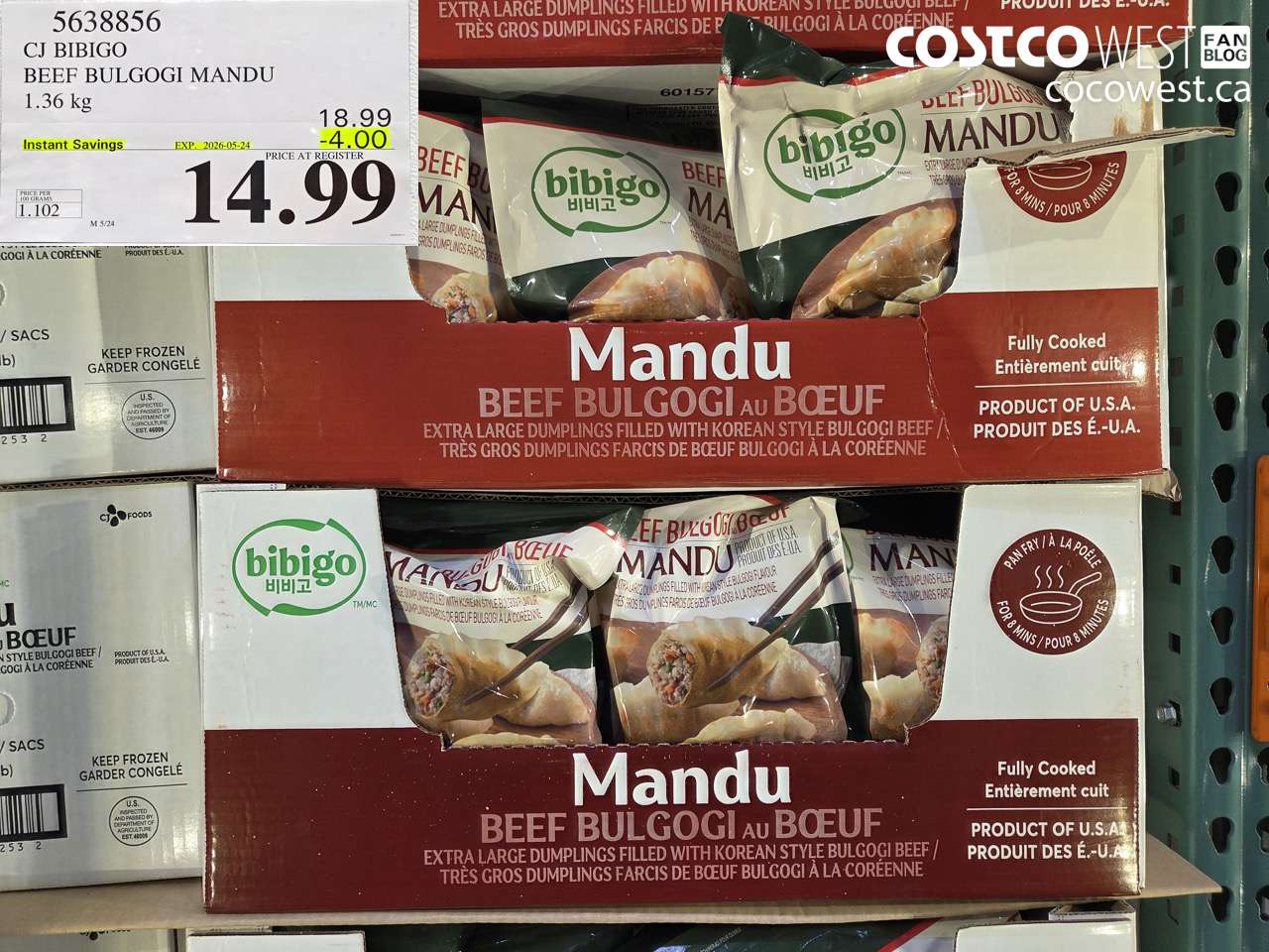 5638856 CJ BIBIGO BEEF BULGOGI MANDU 1.36 KG ($4.00 INSTANT SAVINGS EXPIRES ON 2026-05-24) $14.99