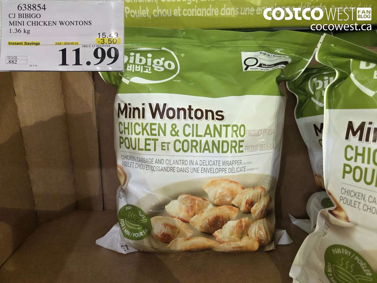 638854 CJ BIBIGO MINI CHICKEN WONTONS 1.36 KG ($3.50 INSTANT SAVINGS EXPIRES ON 2026-05-10) $11.99