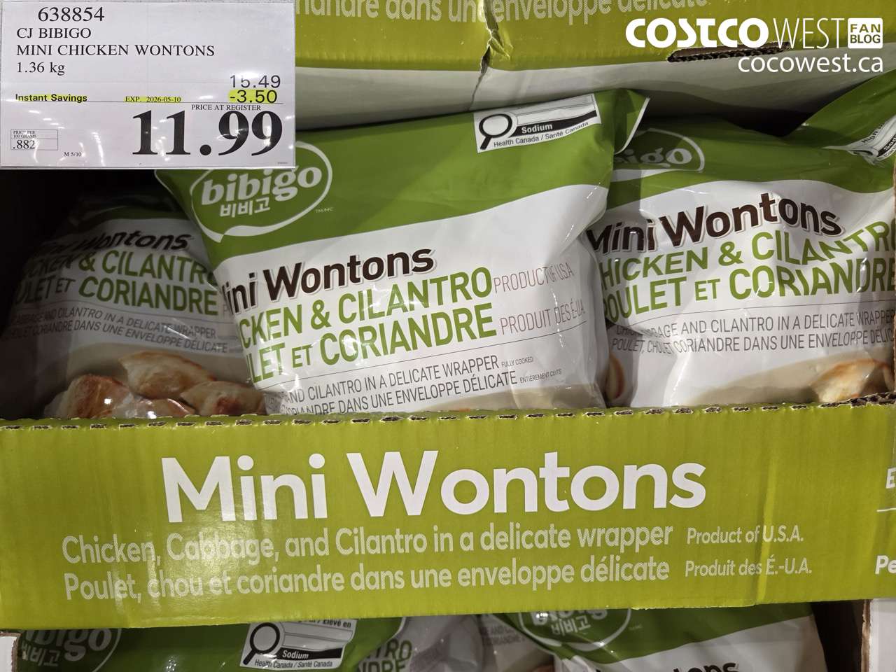 638854 CJ BIBIGO MINI CHICKEN WONTONS 1.36 KG ($3.50 INSTANT SAVINGS EXPIRES ON 2026-05-10) $11.99