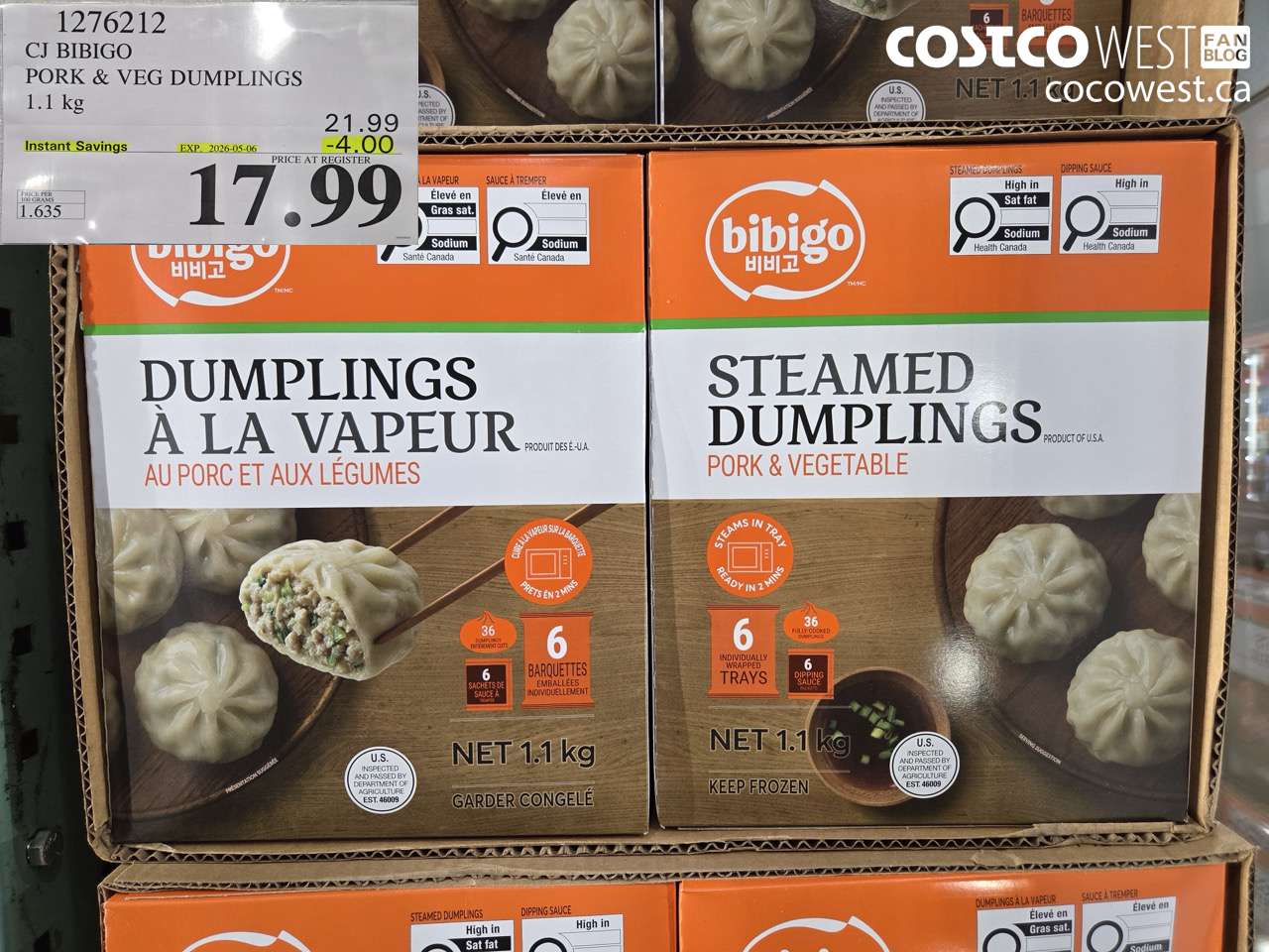 1276212 CJ BIBIGO PORK & VEG DUMPLINGS 1.1 KG ($4.00 INSTANT SAVINGS EXPIRES ON 2026-05-06) $17.99