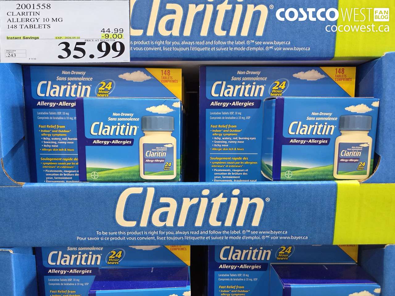 200158 CLARITIN ALLERGY 10 MG 148 TABLETS ($9.00 INSTANT SAVINGS EXPIRES ON 2026-05-10) $35.99
