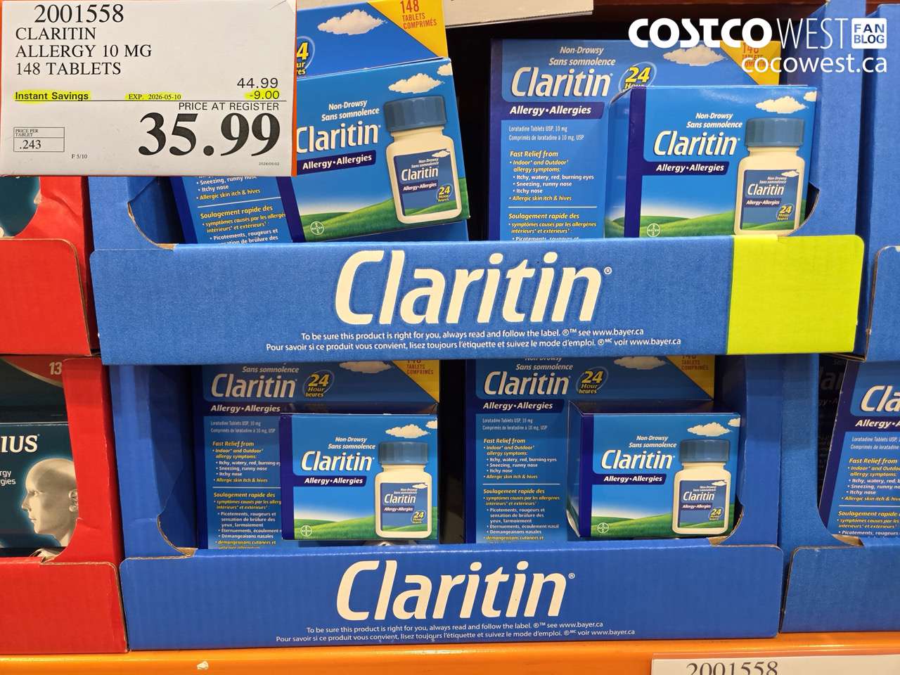 2001558 CLARITIN ALLERGY 10 MG 148 TABLETS ($9.00 INSTANT SAVINGS EXPIRES ON 2026-05-10) $35.99