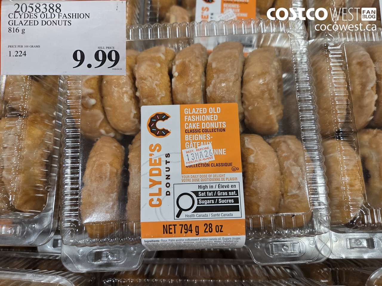 2058388 CLYDES OLD FASHION GLAZED DONUTS 816 G $9.99