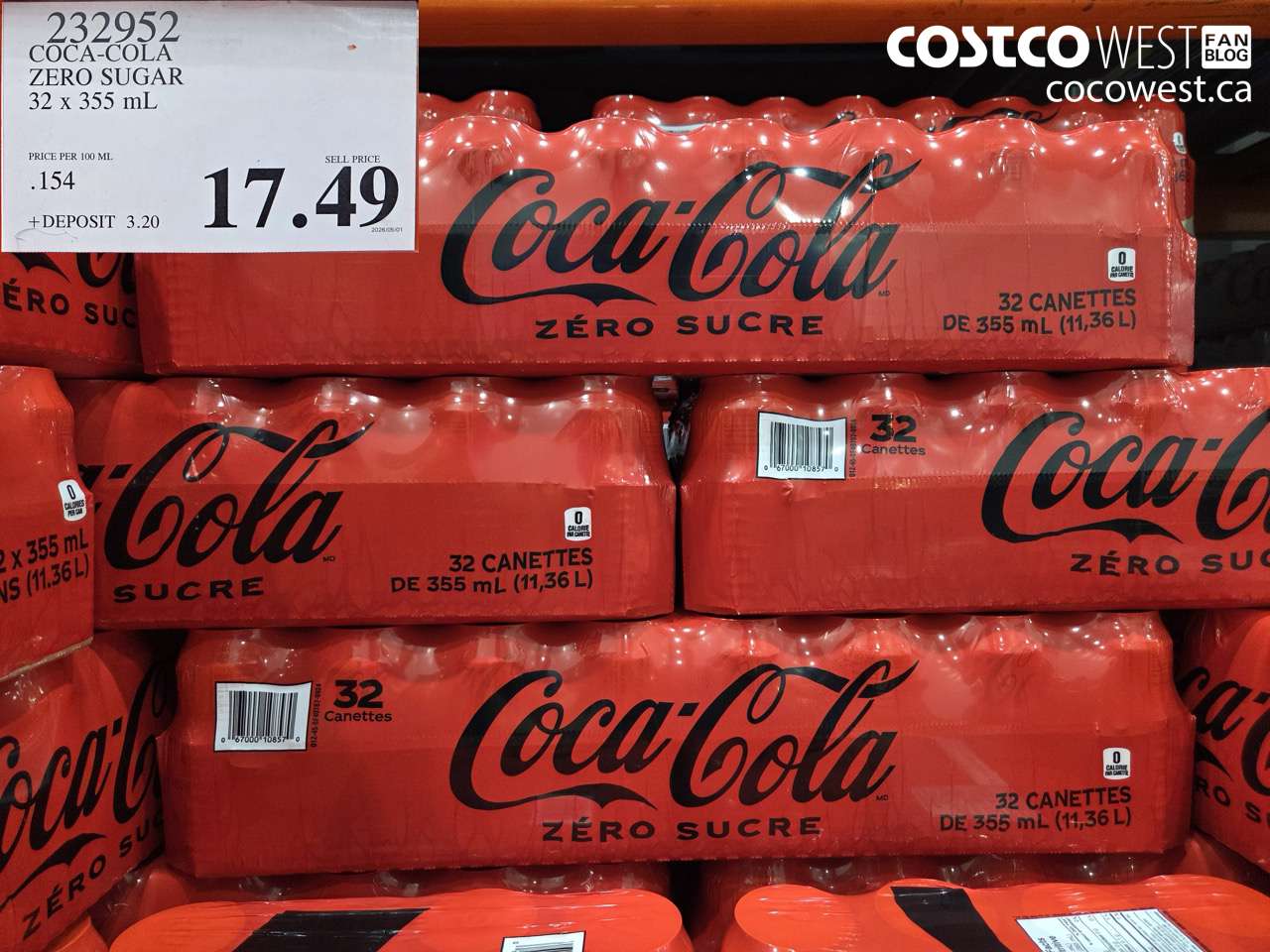 232952 COCA-COLA ZERO SUGAR 32 X 355 ML $17.49